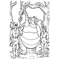 Quest for Camelot two-headed dragon with heroes coloring page