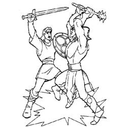 Quest for Camelot sword duel between two warriors coloring page