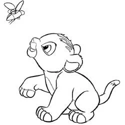 Simba watching a little bee coloring page