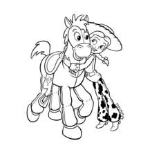 Jessie hugging Bullseye the horse coloring page