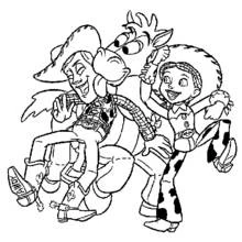 Woody, Jessie and Bullseye celebrating together coloring page