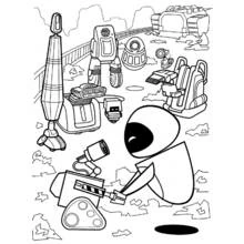 WALL-E surrounded by various robots coloring page
