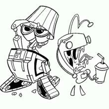 WALL-E walking with M-O the cleaning robot coloring page