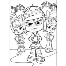 Vanellope with two friends holding cymbals coloring page