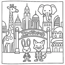 Zootopia entrance with Judy and Nick coloring page