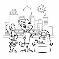 Zootopia characters in the city coloring page