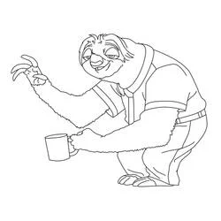 Flash the sloth holding a mug coloring page