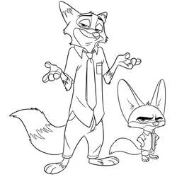 Nick Wilde and Finnick shrugging coloring page
