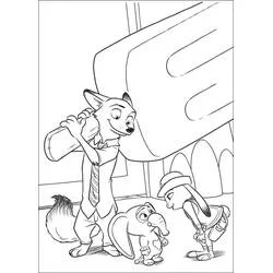Nick and Judy at the Zootopia police station coloring page