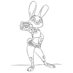 Judy holding a camera coloring page
