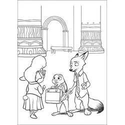 Zootopia characters in an ornate building coloring page