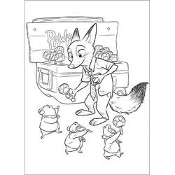 Zootopia police officer with puppies coloring page