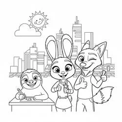 Zootopia characters in the city coloring page