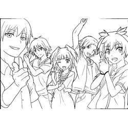 Assassination Classroom students posing together coloring page
