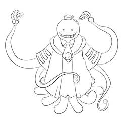 Koro Sensei smiling with tentacles raised coloring page