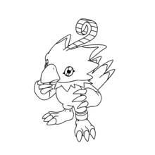 Biyomon standing with a curled feather crest coloring page