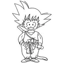 Young Goku standing with a big smile coloring page