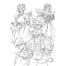Dragon Ball Z fighters group in Super Saiyan mode coloring page