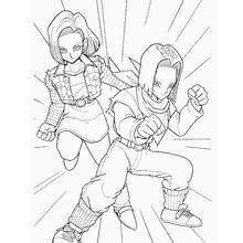 Android 17 and Android 18 in fighting stance coloring page