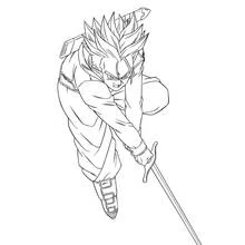 Trunks holding his sword ready for battle coloring page
