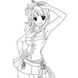 Lucy from Fairy Tail with arms raised coloring page