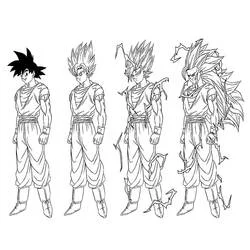 Goku through his Super Saiyan transformations coloring page
