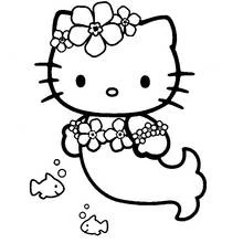 Hello Kitty as a mermaid with flowers coloring page