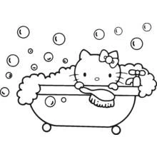Hello Kitty taking a bubble bath coloring page