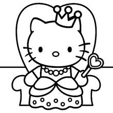 Hello Kitty princess on her throne coloring page