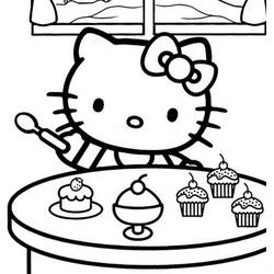 Hello Kitty at the dessert table coloring page