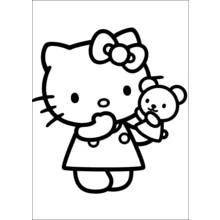 Hello Kitty holding her teddy bear coloring page
