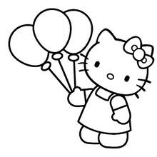 Hello Kitty holding three balloons coloring page