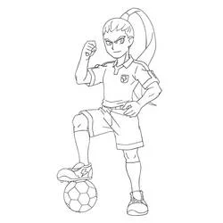 Ryoma Nishiki standing over a soccer ball coloring page