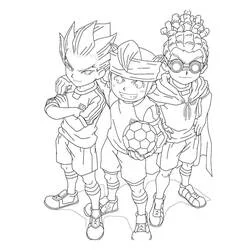 Inazuma Eleven trio posing with a soccer ball coloring page
