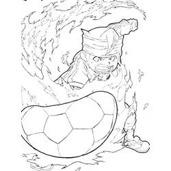 Mark Evans striking a fiery soccer shot coloring page
