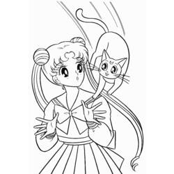 Sailor Moon with Luna the cat coloring page