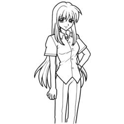 Manga girl with long ponytail coloring page