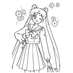 Sailor Moon winking with flowers coloring page