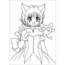 Mew Mew Power girl waving with her cat companion coloring page