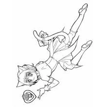 Zoey leaping in her cat costume coloring page