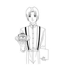 Waiter presenting a decorated cake coloring page