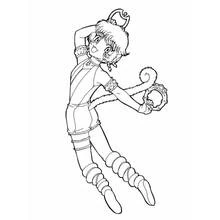 Kiki jumping with her tambourine coloring page