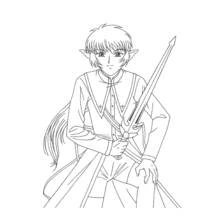 Elf boy holding a long sword coloring page