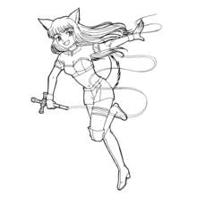Mew Mew Power girl leaping with cat ears and tail coloring page