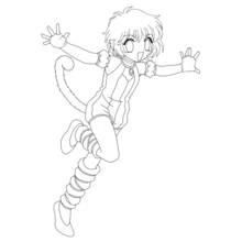 Mew Mew Power girl leaping with cat tail coloring page