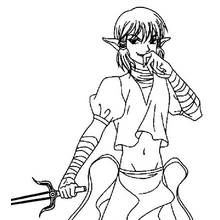 Elf warrior holding a sword coloring page