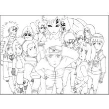 Naruto and the ninja group portrait coloring page