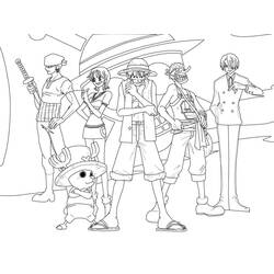 One Piece crew standing together coloring page