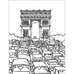Arch of Triumph with heavy traffic coloring page