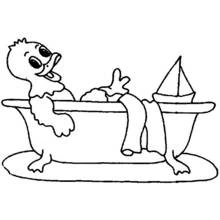 Duck taking a bath in a tub coloring page